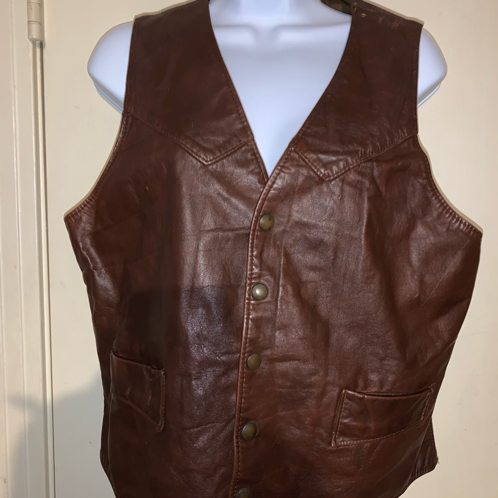 Vintage Sears “The Leather Shop” Genuine Leather Vest – Size 40 – Western Biker